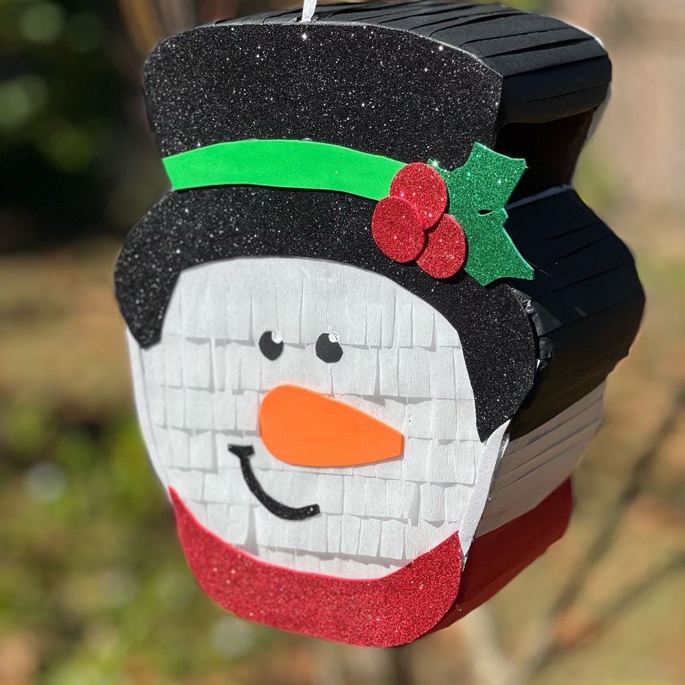 Festive Snowman piñata  with Black Hat and Red Accents